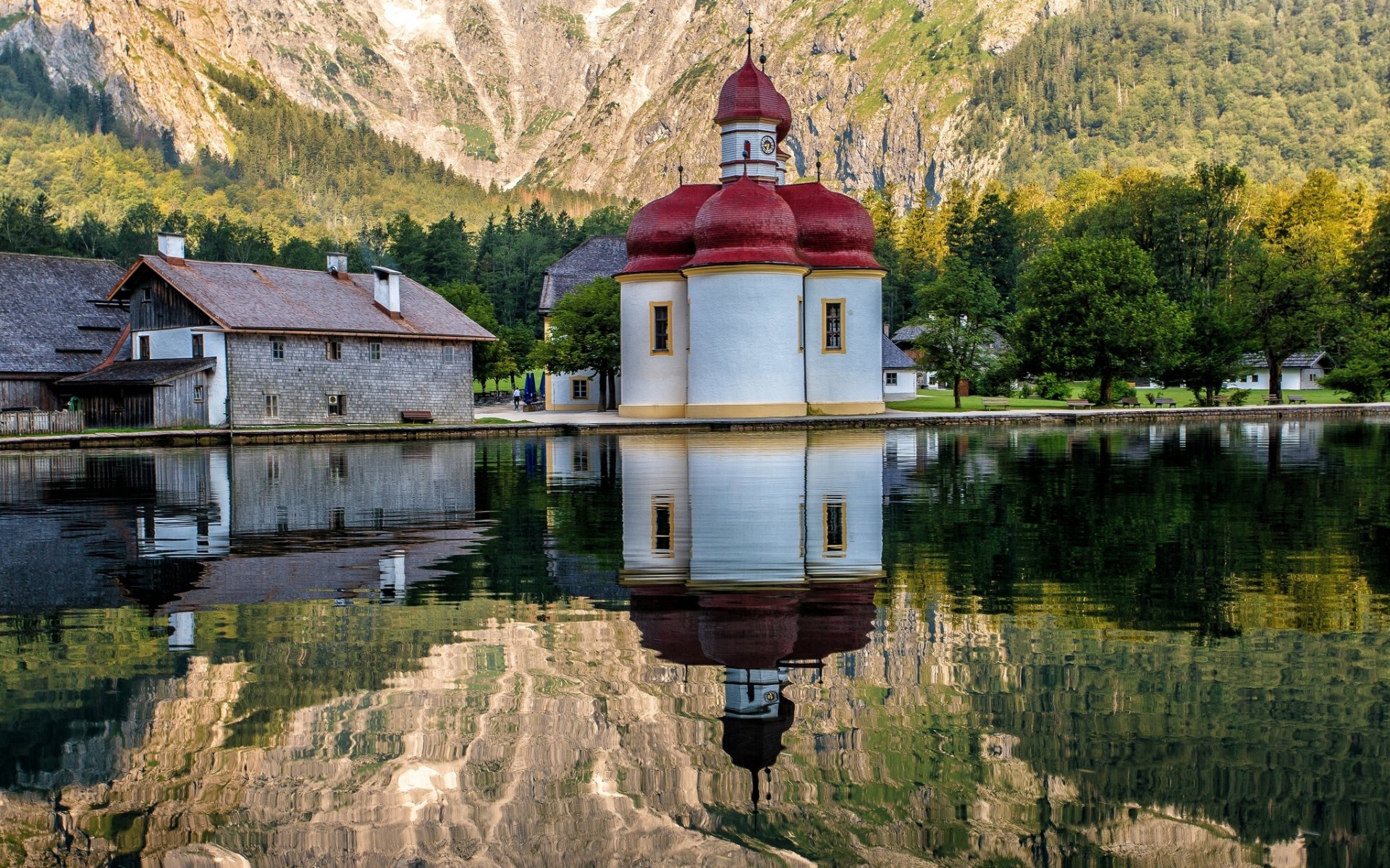 t bartholomae konigssee bavaria germany bayern munich church of st. bartholomew lake reflection