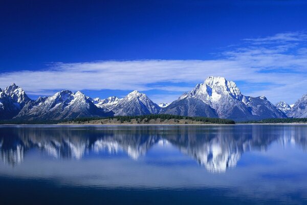 Cloudy sky mountains reflected in the lake