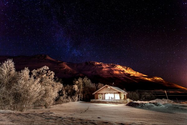 A lonely house against a dark sky