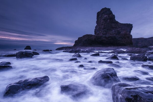 Rocky shore. Gloomy day