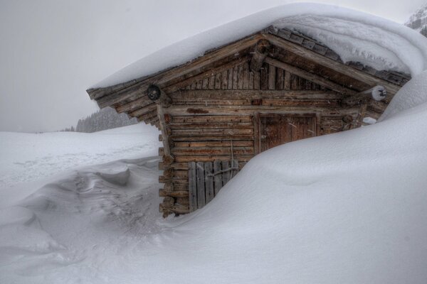 Snowy winter filled the house in its snowdrift