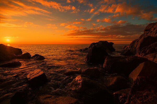 Sunset landscape and light on the rocks