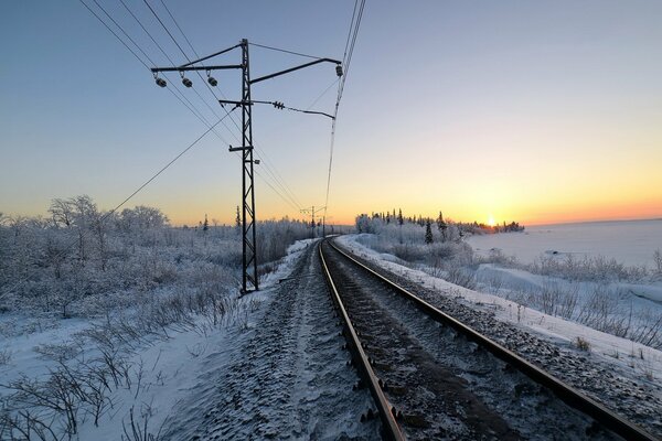 Winter dawn at the railway