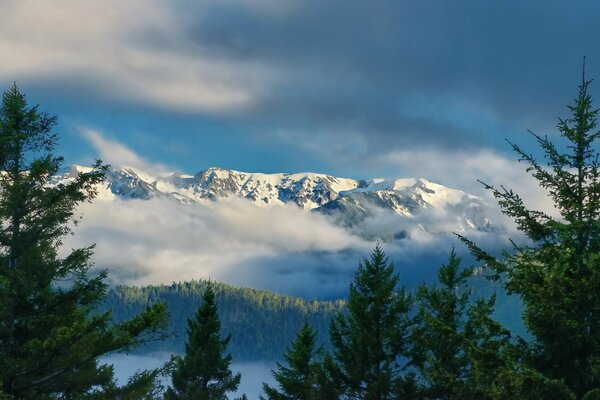 Catena montuosa innevata nelle nuvole