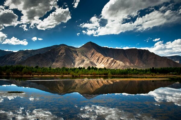 Grandi montagne con display nel lago