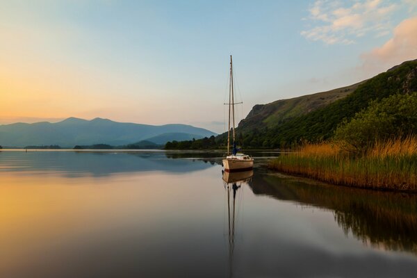 The water surface of the lake at sunset