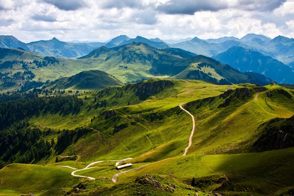 Landscape of a mountain green road