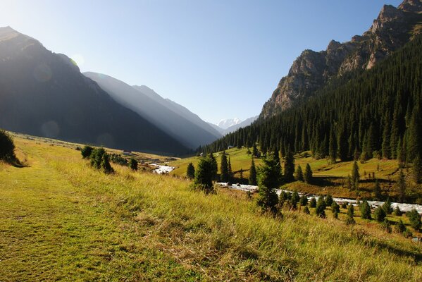 Mountains and rivers of Kyrgyzstan in summer