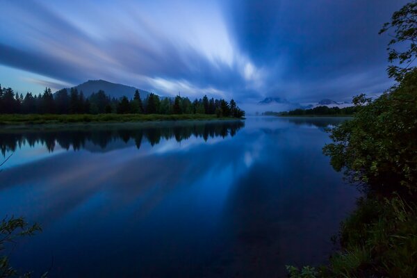 Fascinating reflection of the blue sky in the water