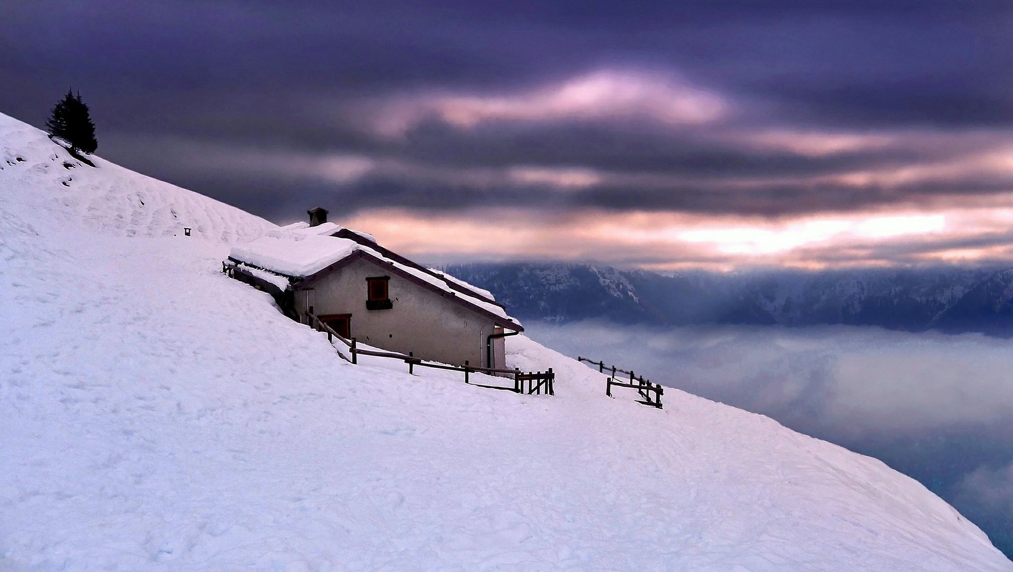 berge berg hang haus schnee winter