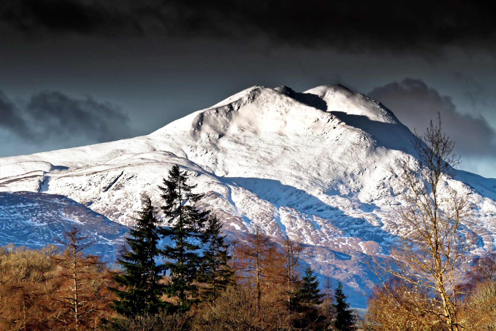 mountain tops slopes snow tree sky cloud