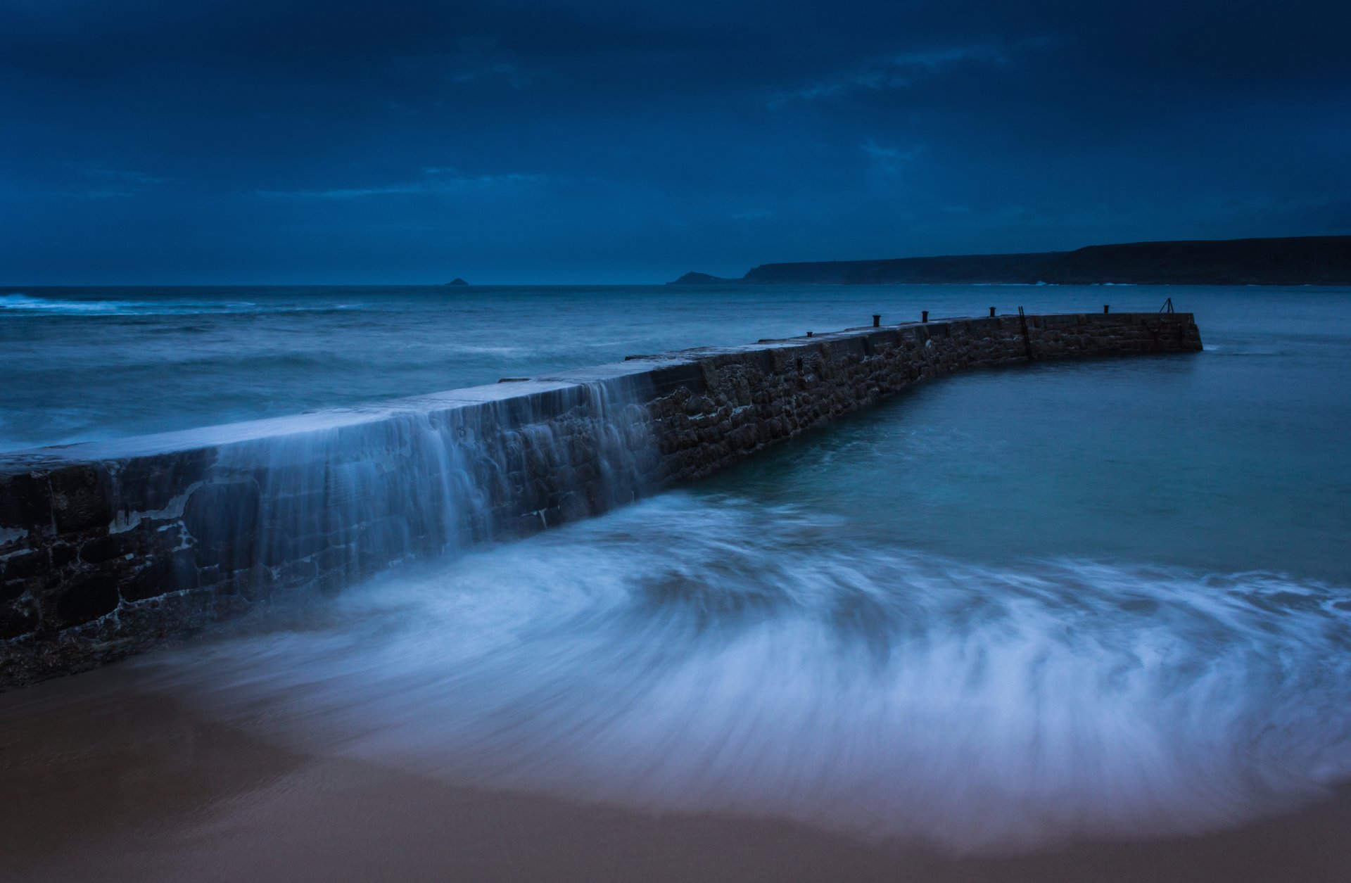 regno unito inghilterra mare costa sabbia spiaggia surf molo sera cielo crepuscolo blu