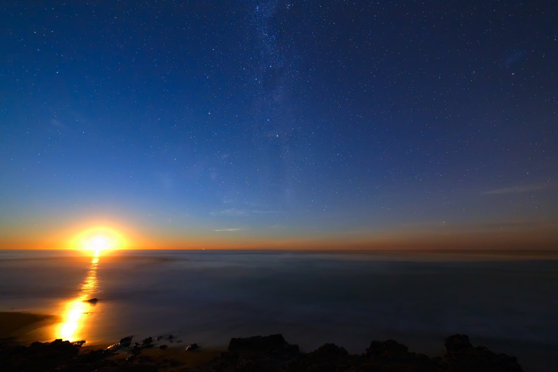 ocean sunrise star sun milky way