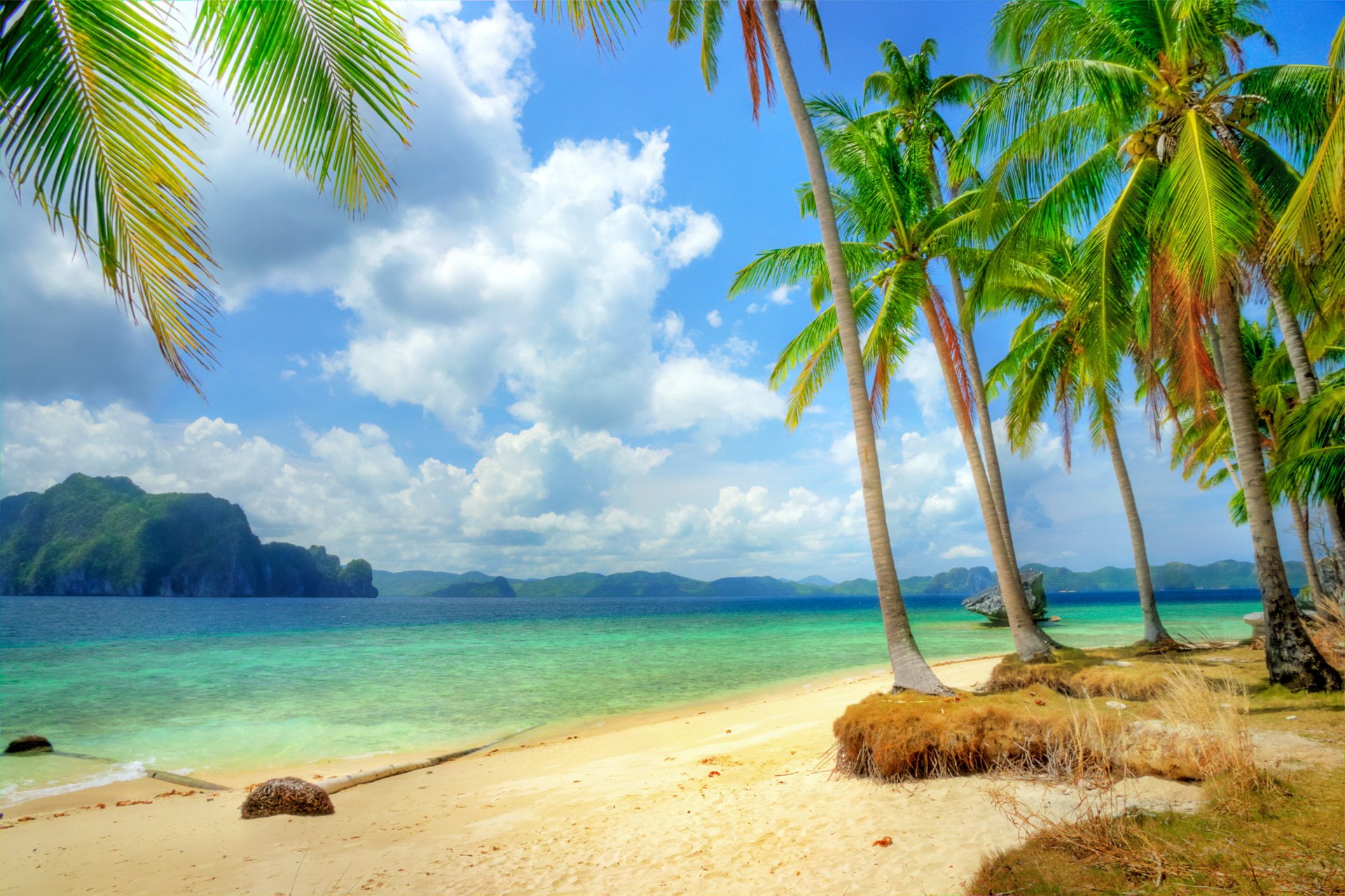 tropisch paradies strand küste meer blau smaragd ozean palm sommer sand urlaub tropen sonne insel küste