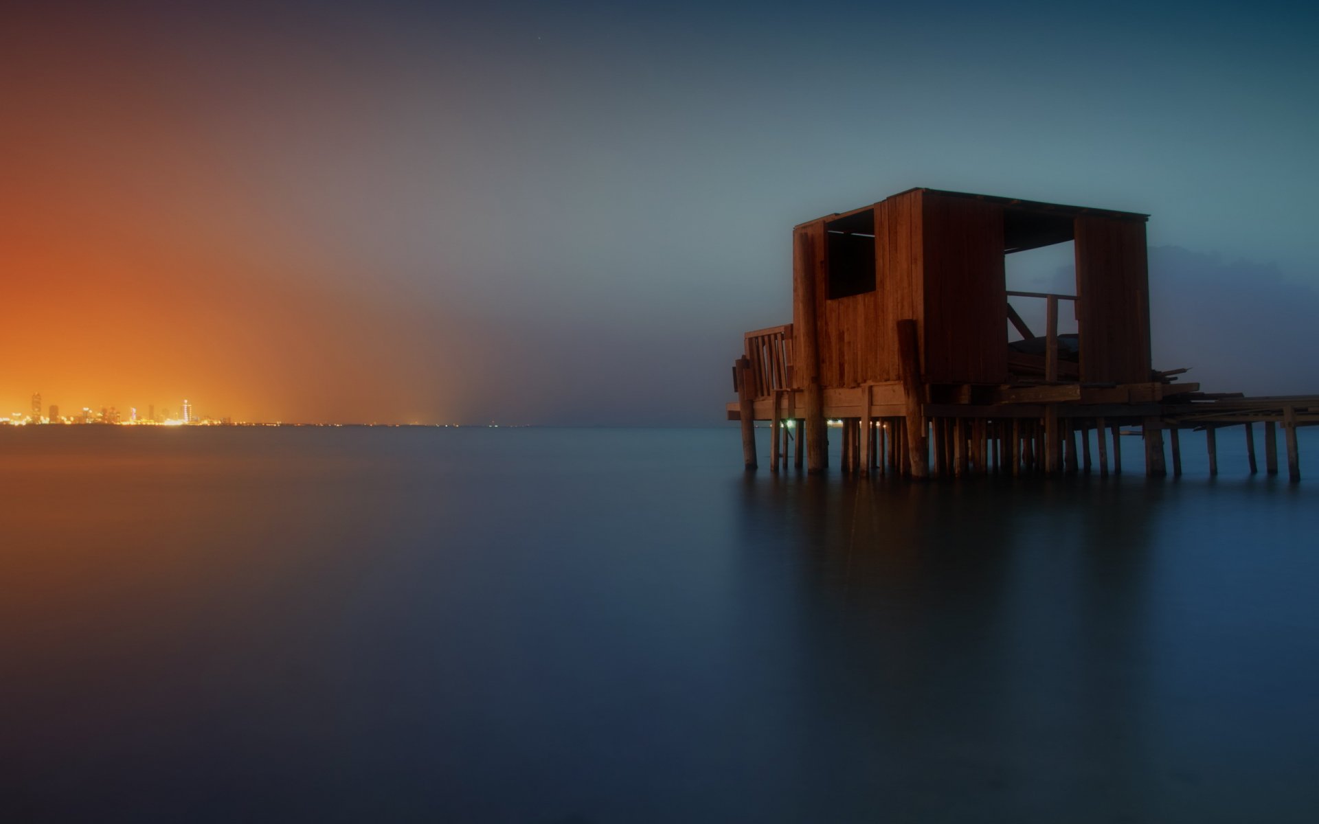 mare notte città paesaggio