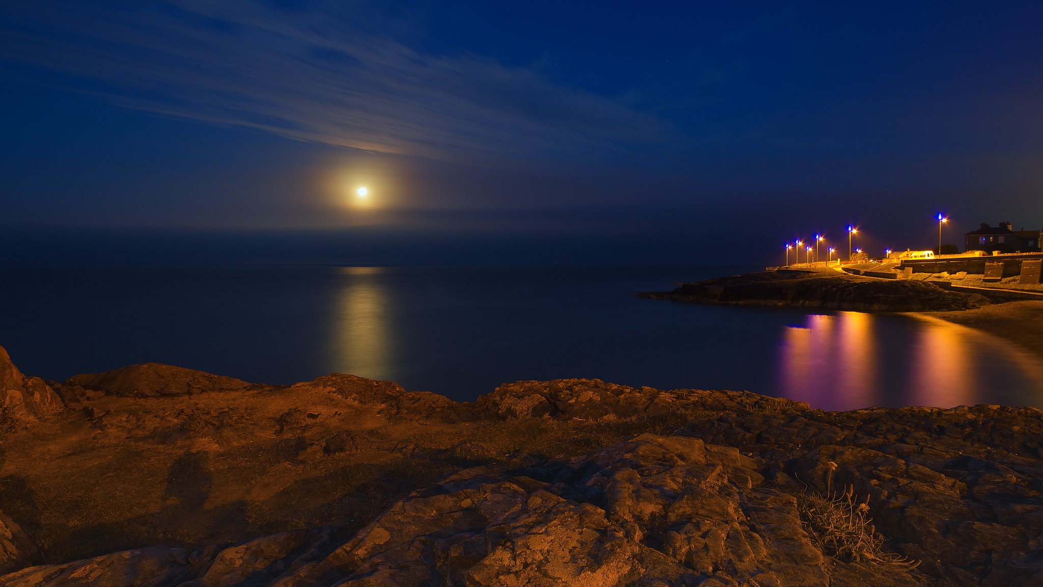 night sea beach lamps moon moonlight of mind