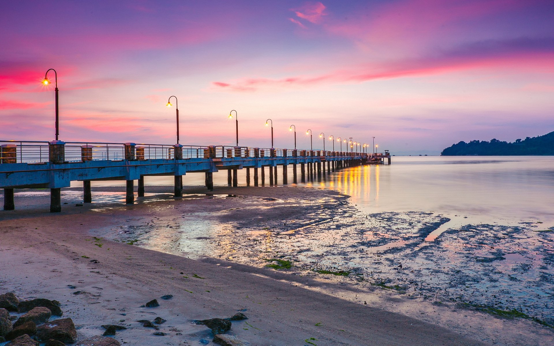 mer coucher de soleil pont