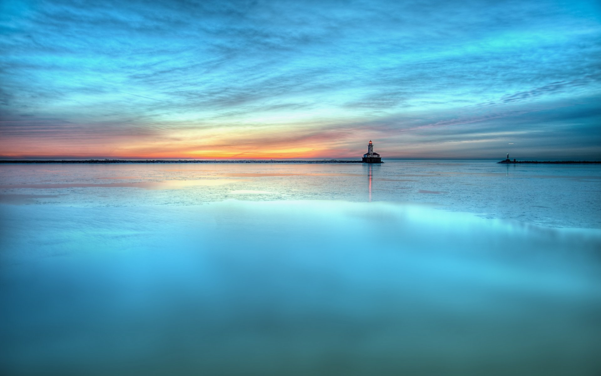 unset sea lighthouse