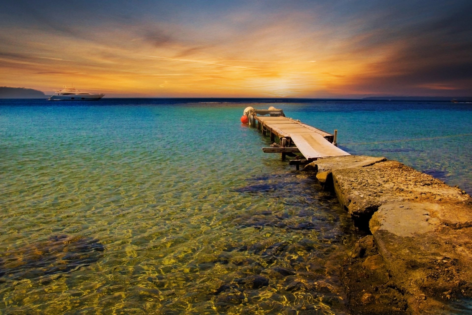 beach bridge sea water liner sky sunset landscape