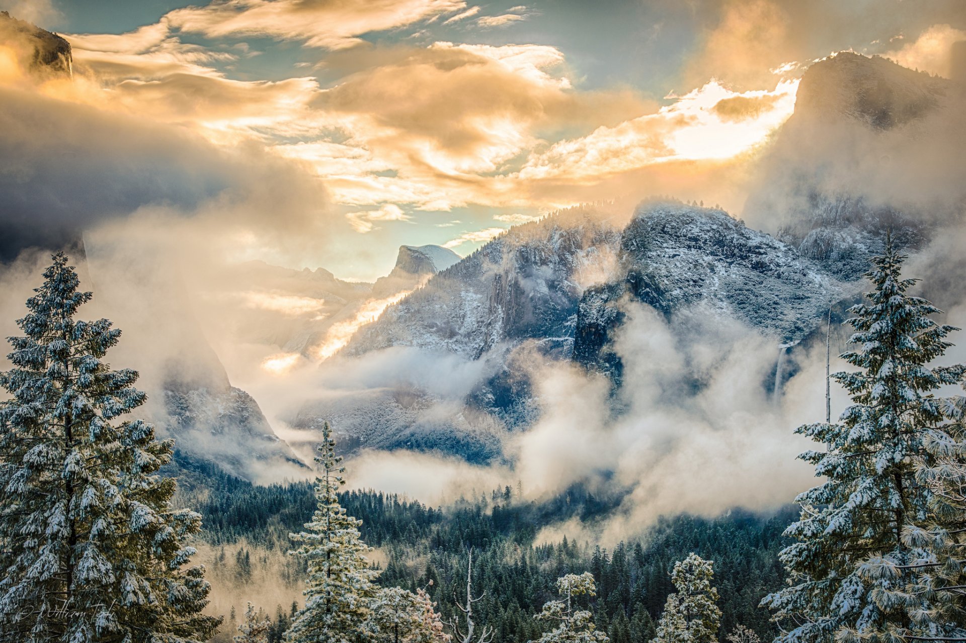 dunst nationalpark berge wald wasserfall yosemite national park kalifornien sierra nevada berge tal