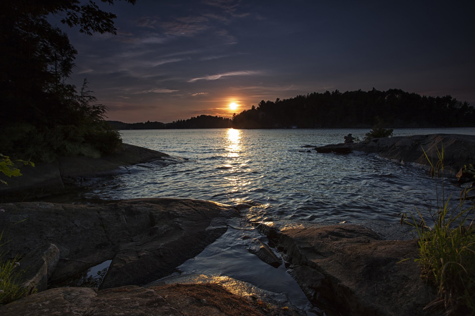 forest lake sunset