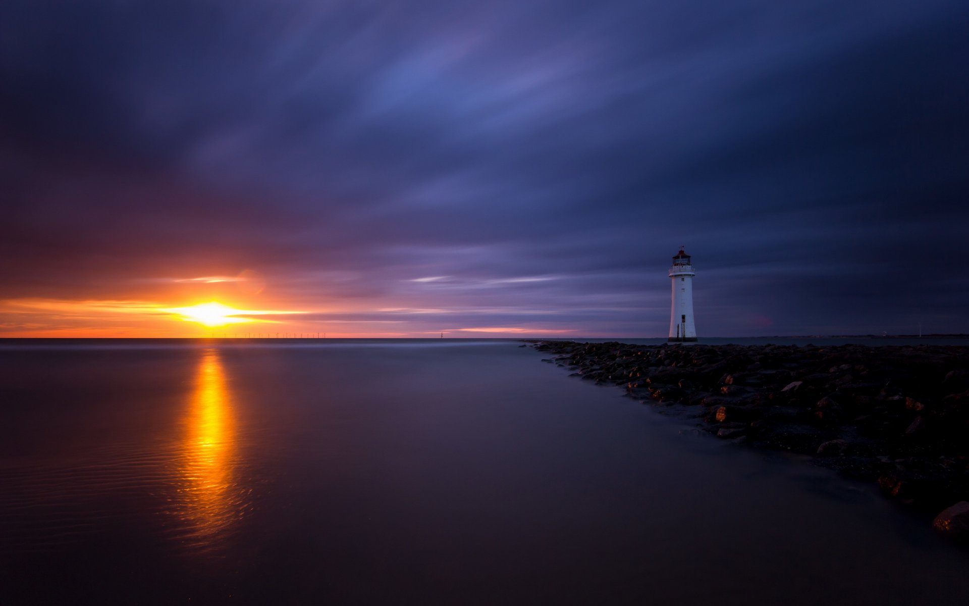 noche mar faro paisaje