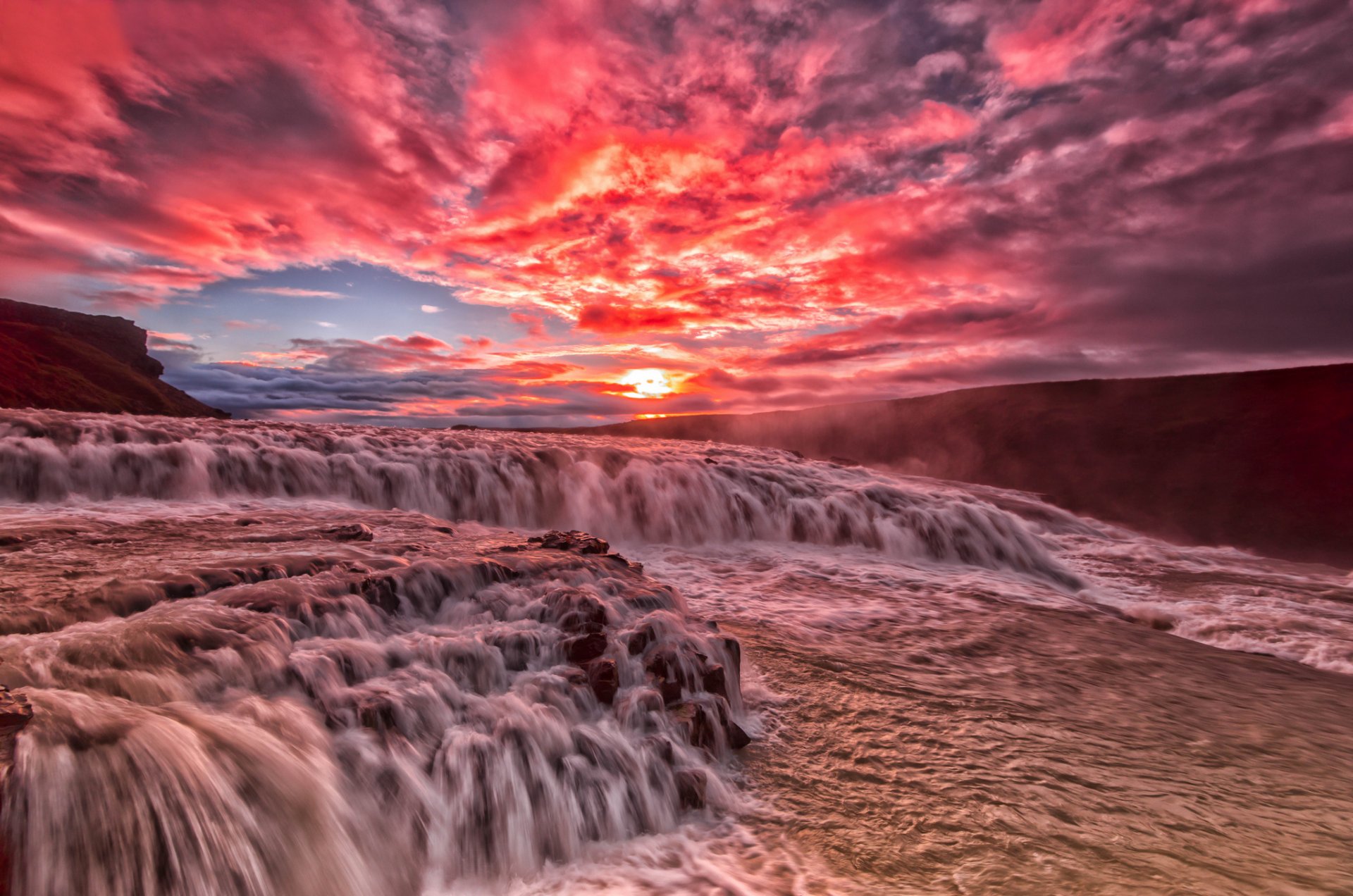 río rápidos corriente puesta de sol nubes resplandor