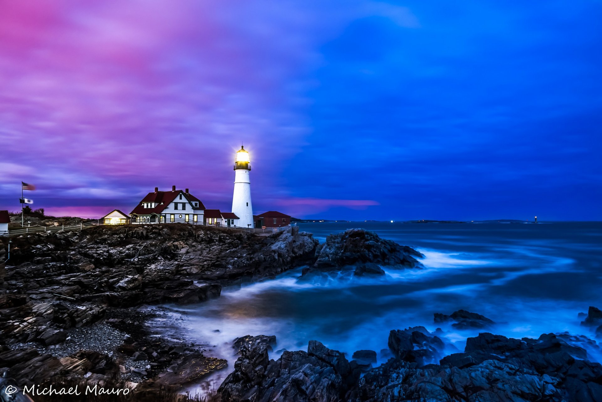 landschaft wasser küste meer ozean steine leuchtturm häuser portland scheinwerfer