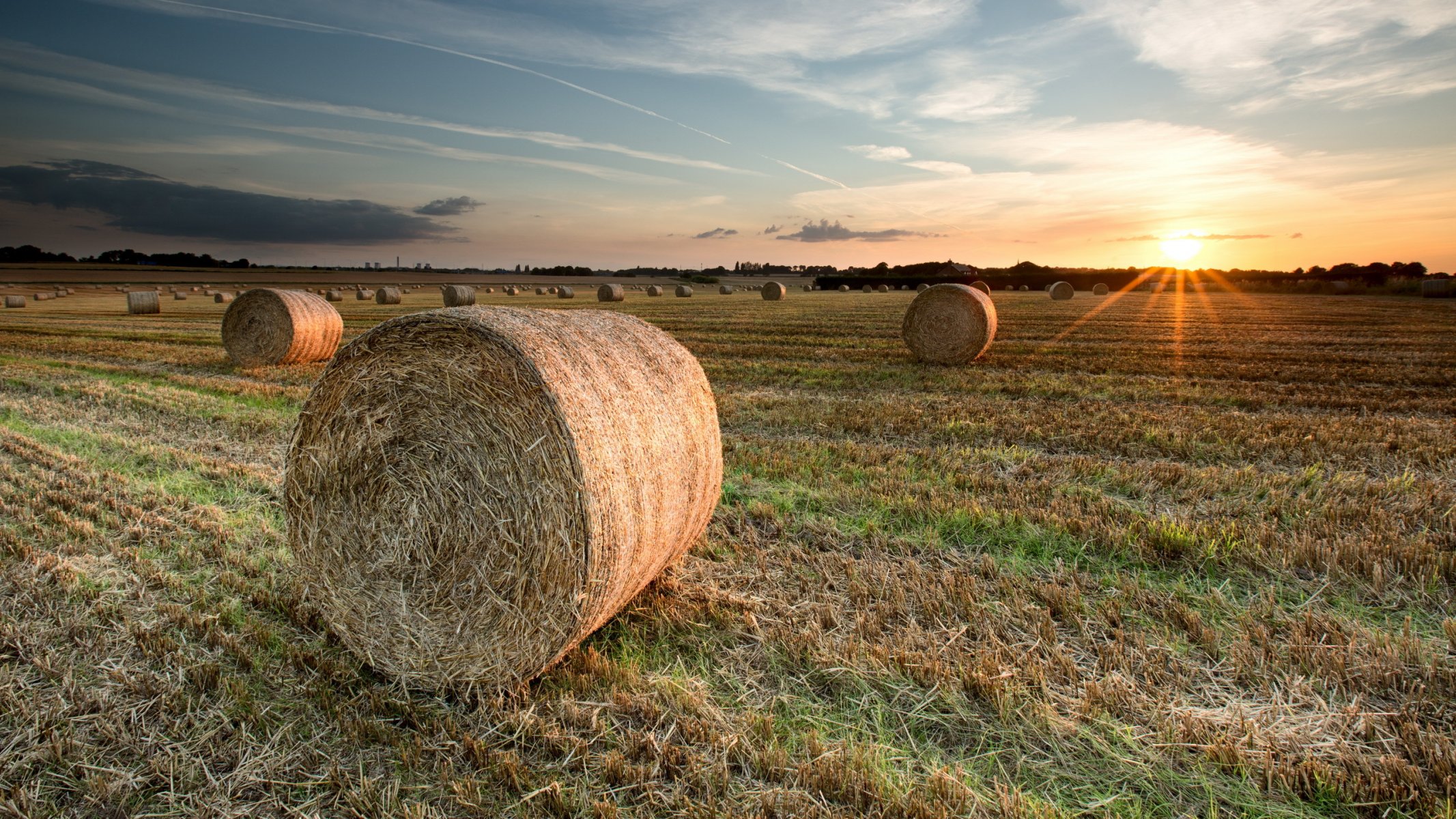 campo heno puesta de sol paisaje