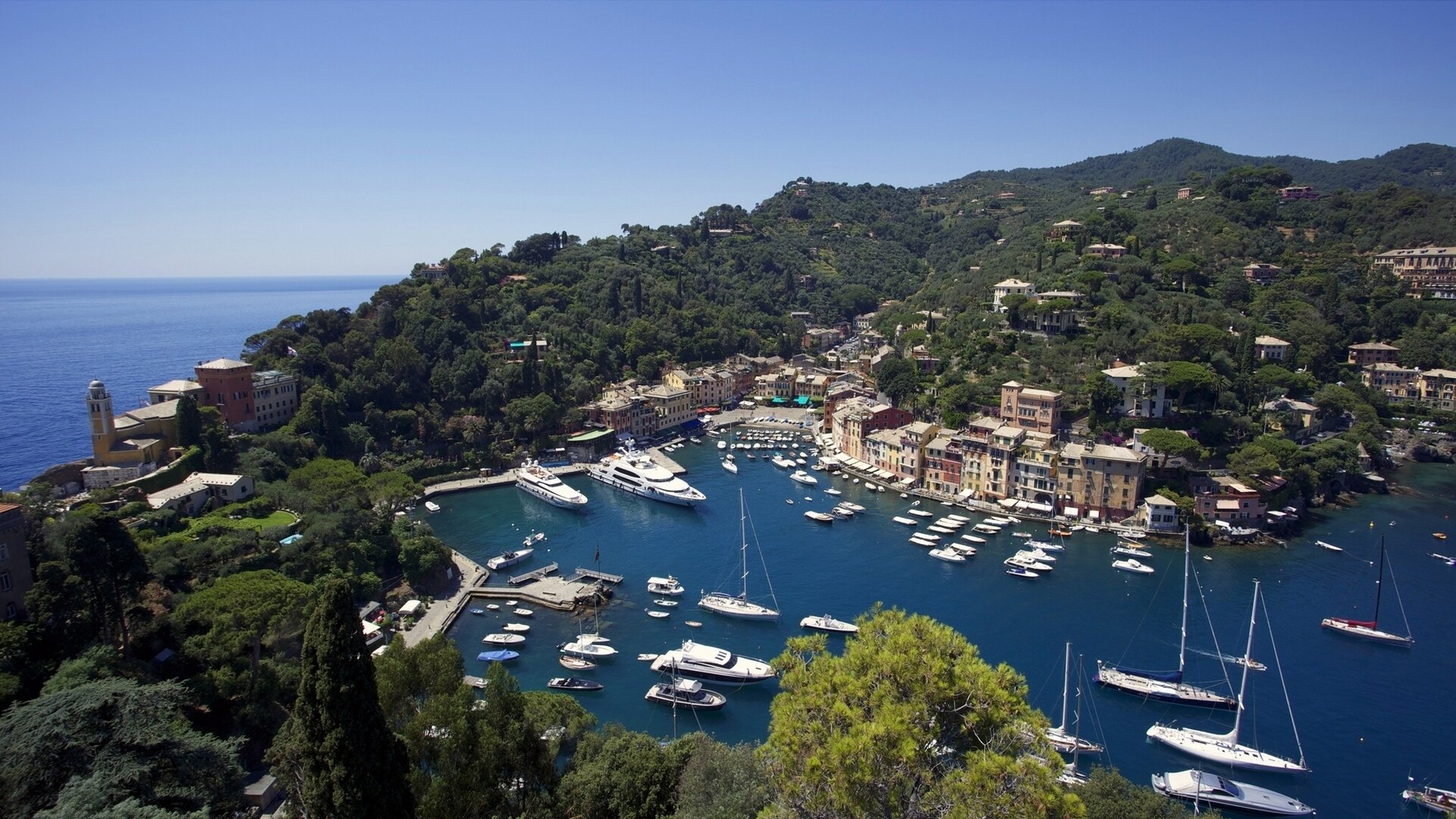 portofino ligurie italia mer ligure italie crique yachts panorama bateaux côte