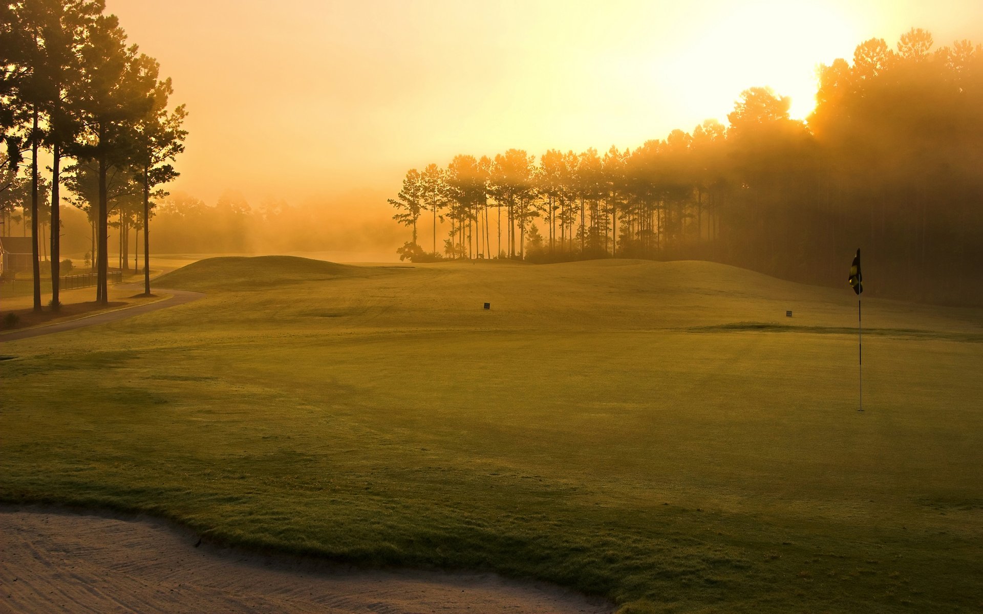 campo de golf hierba árboles