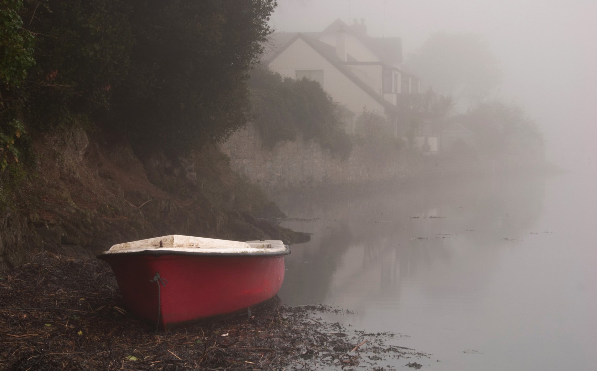 boot fluss nebel morgen ufer zuhause