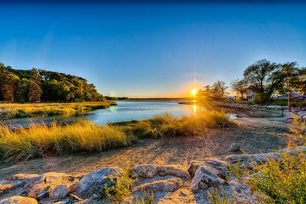 Sunset on the shore in New York