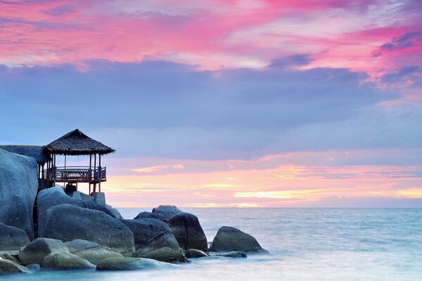 Sea, rocks and sunset