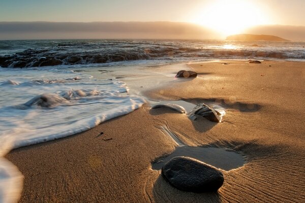 Sandy beach with an incoming wave