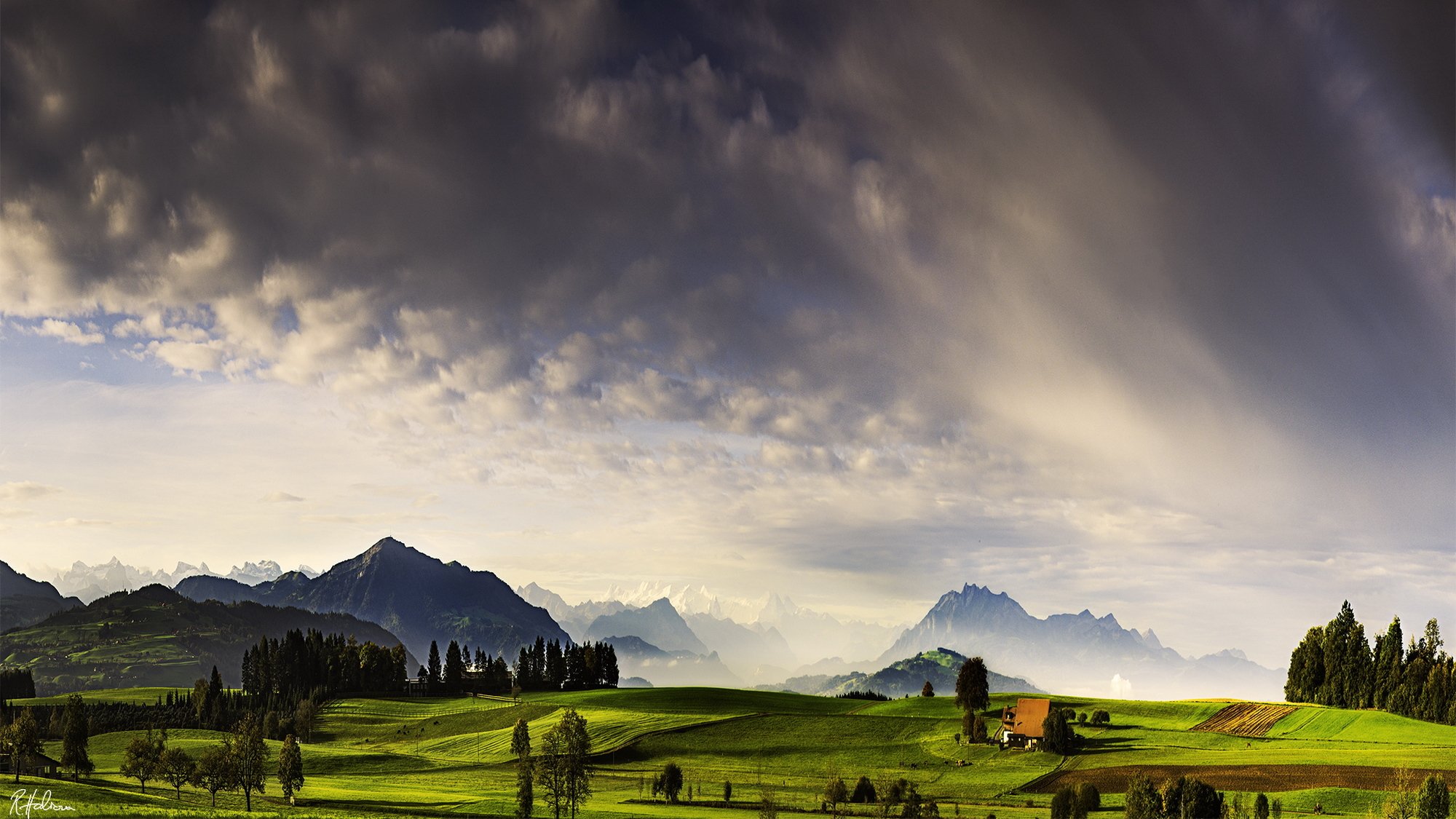 naturaleza paisaje cielo montañas campos prados