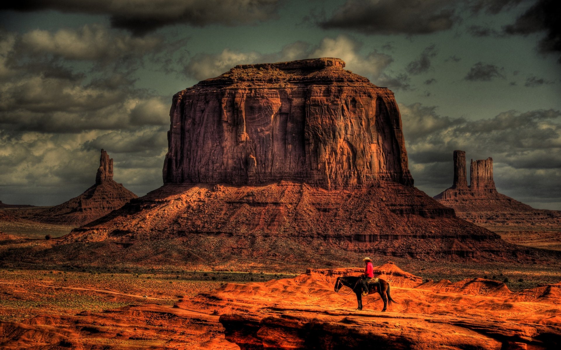 berge himmel wolken reiter cowboy pferd