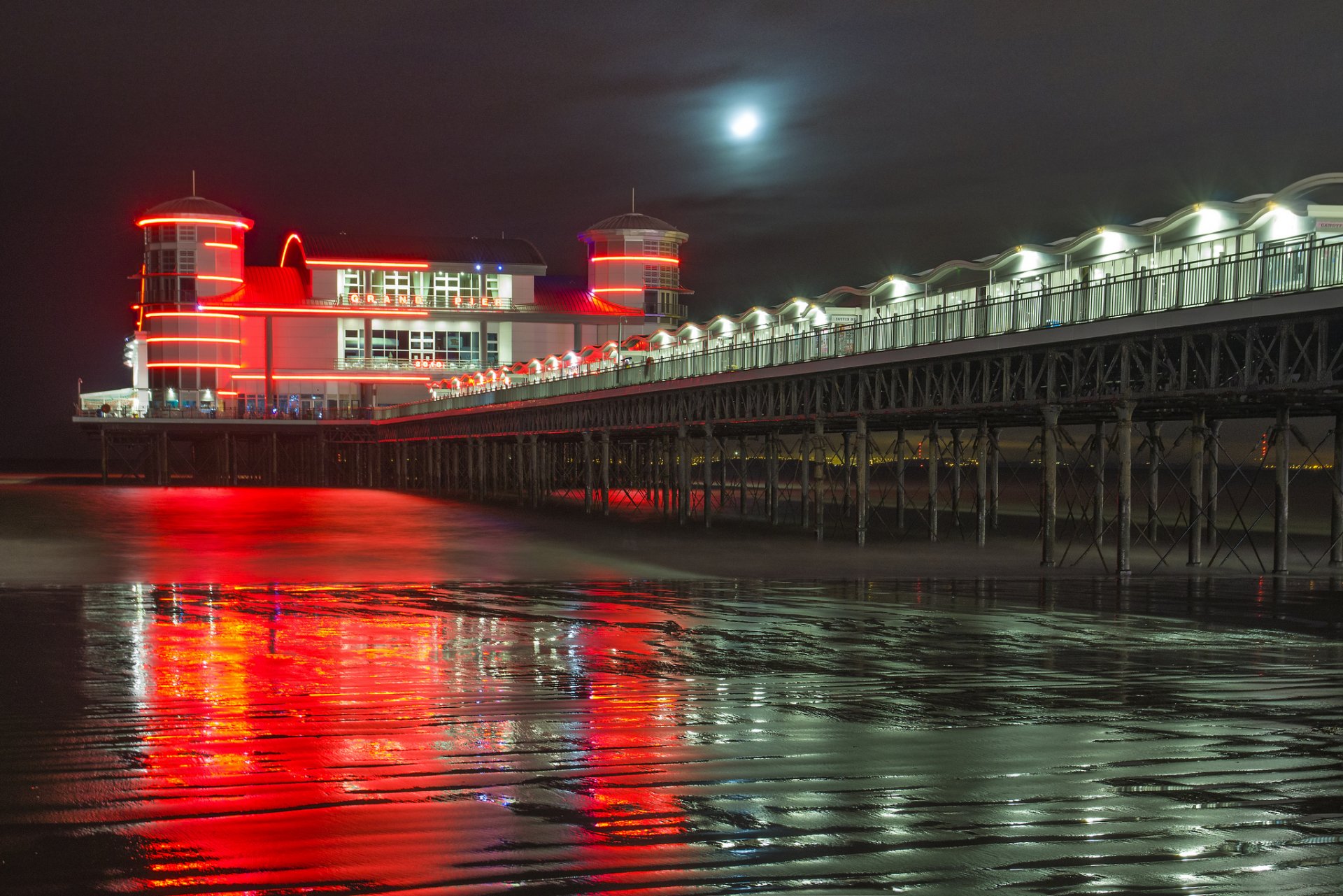 inghilterra weston-super-mare mare spiaggia molo notte luci