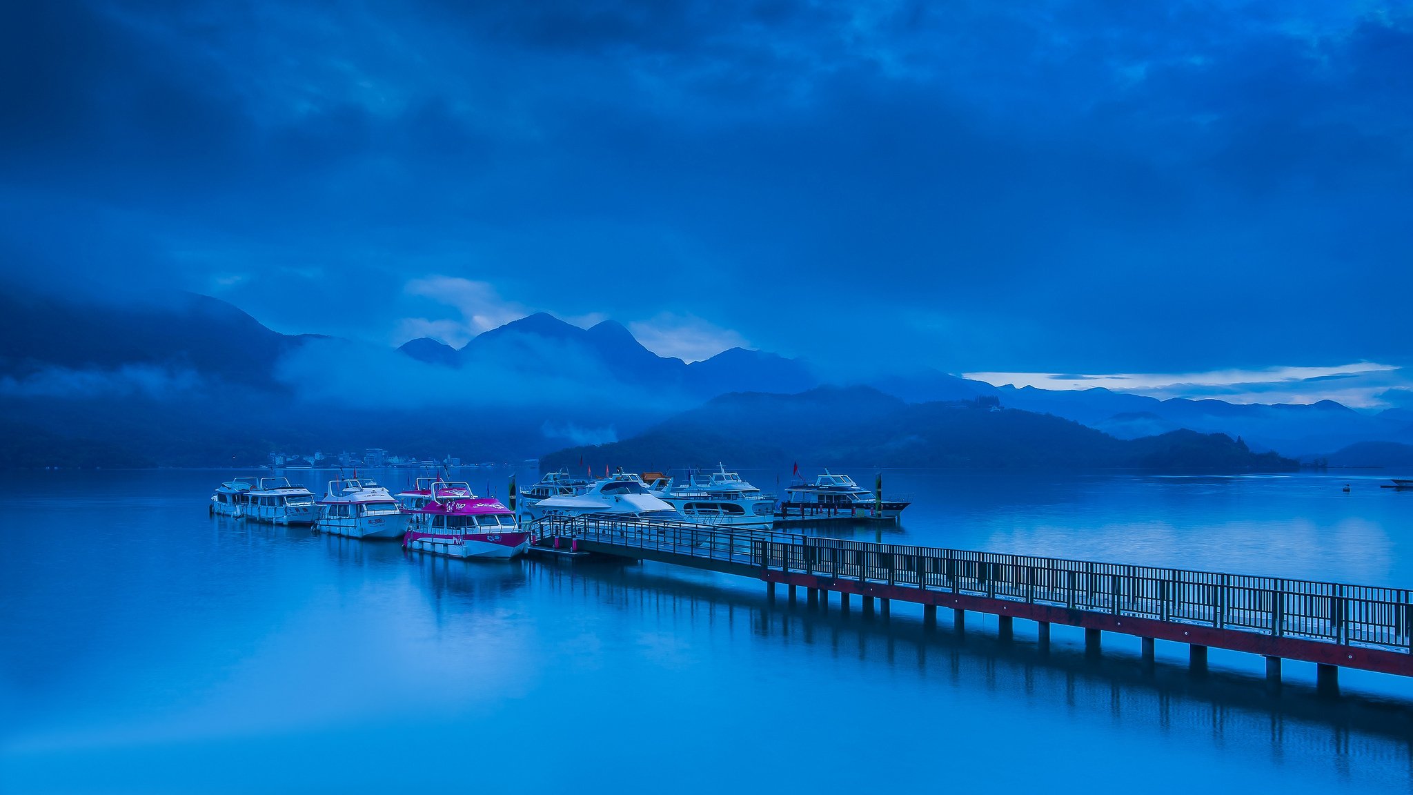 mountain lake pier cloud