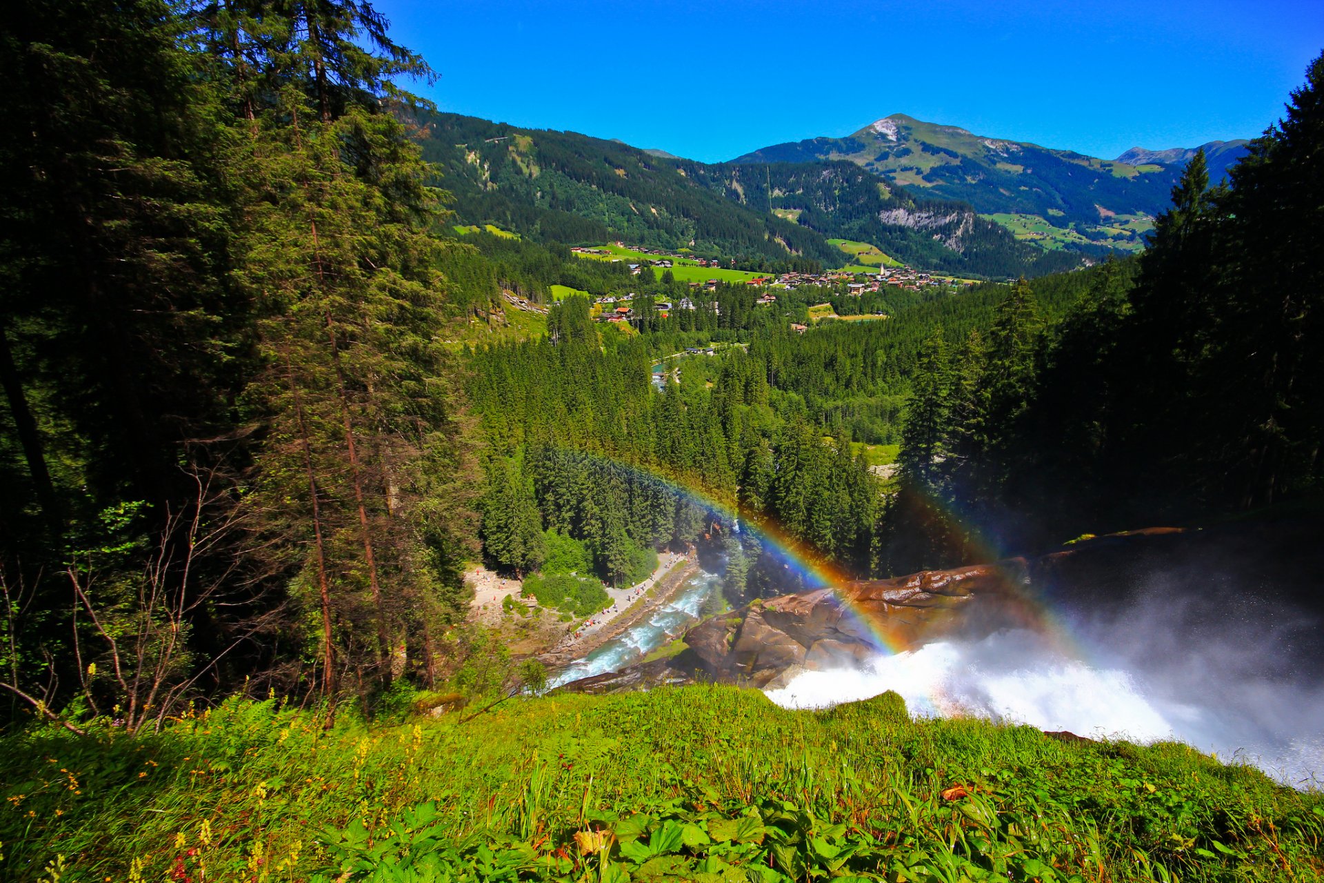 kriml austria cascadas de kriml arco iris montañas valle pueblo bosque panorama