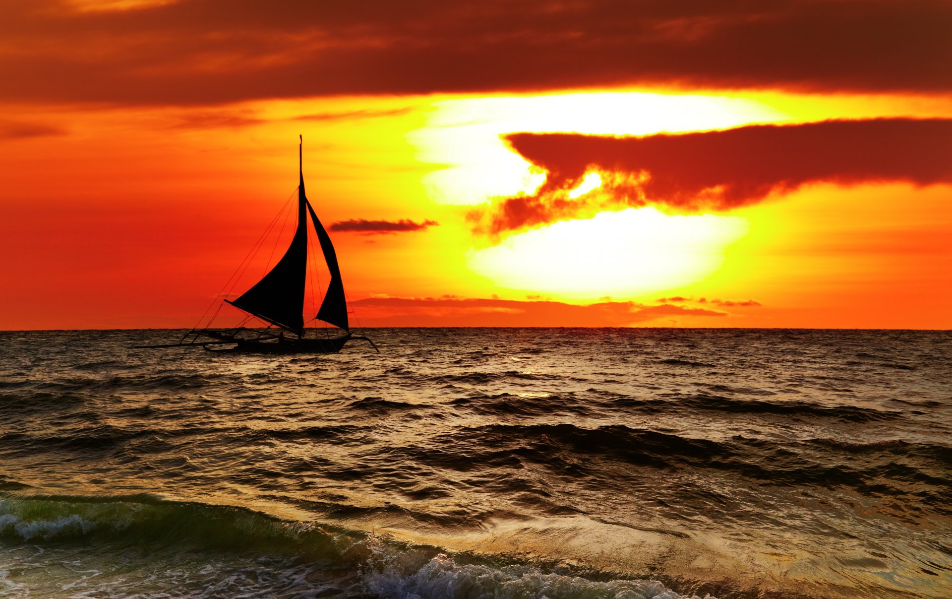 paysage coucher de soleil mer nature paysage ciel nuages tropical voilier boracay philippines belle paysage coucher de soleil tropical