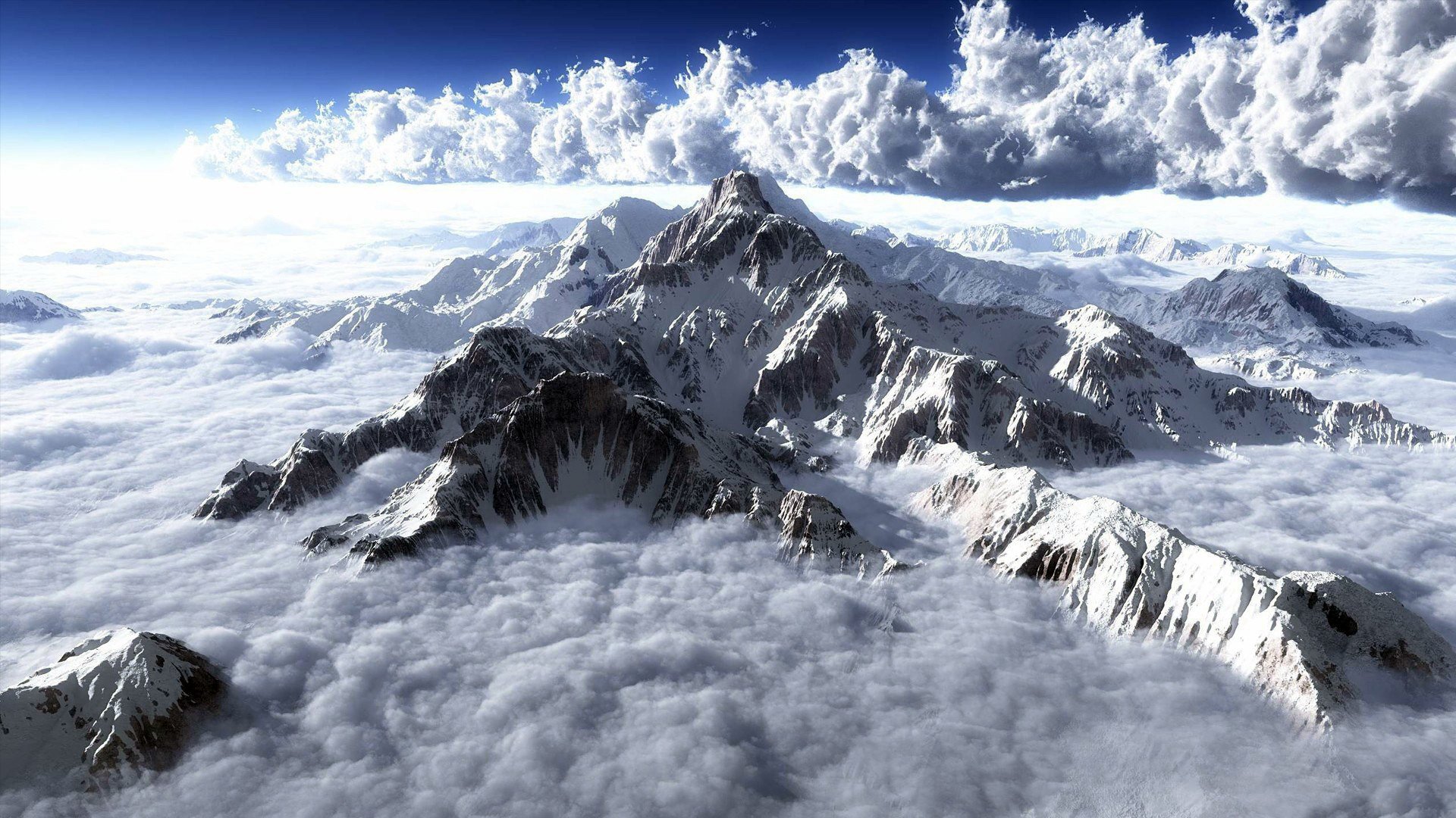 berge felsen gipfel schnee frost himmel wolken wolken dal