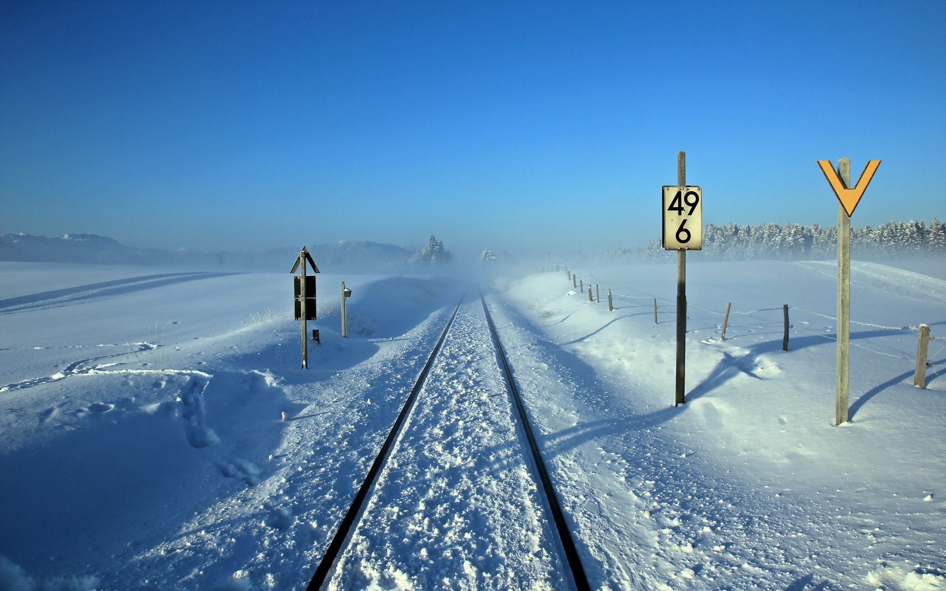 ferrocarril invierno señales paisaje