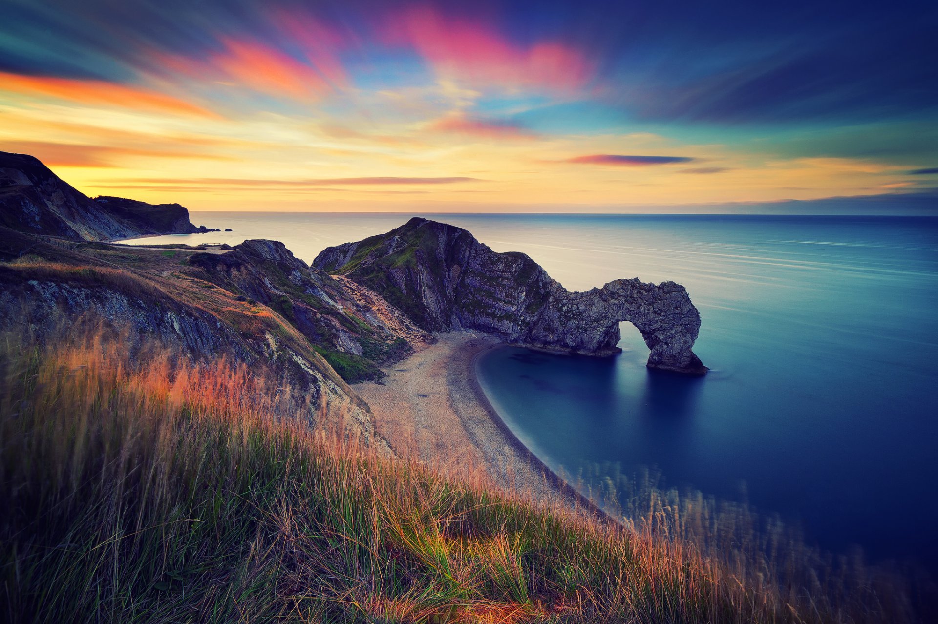 inglaterra mañana mar rocas arco puerta durdle