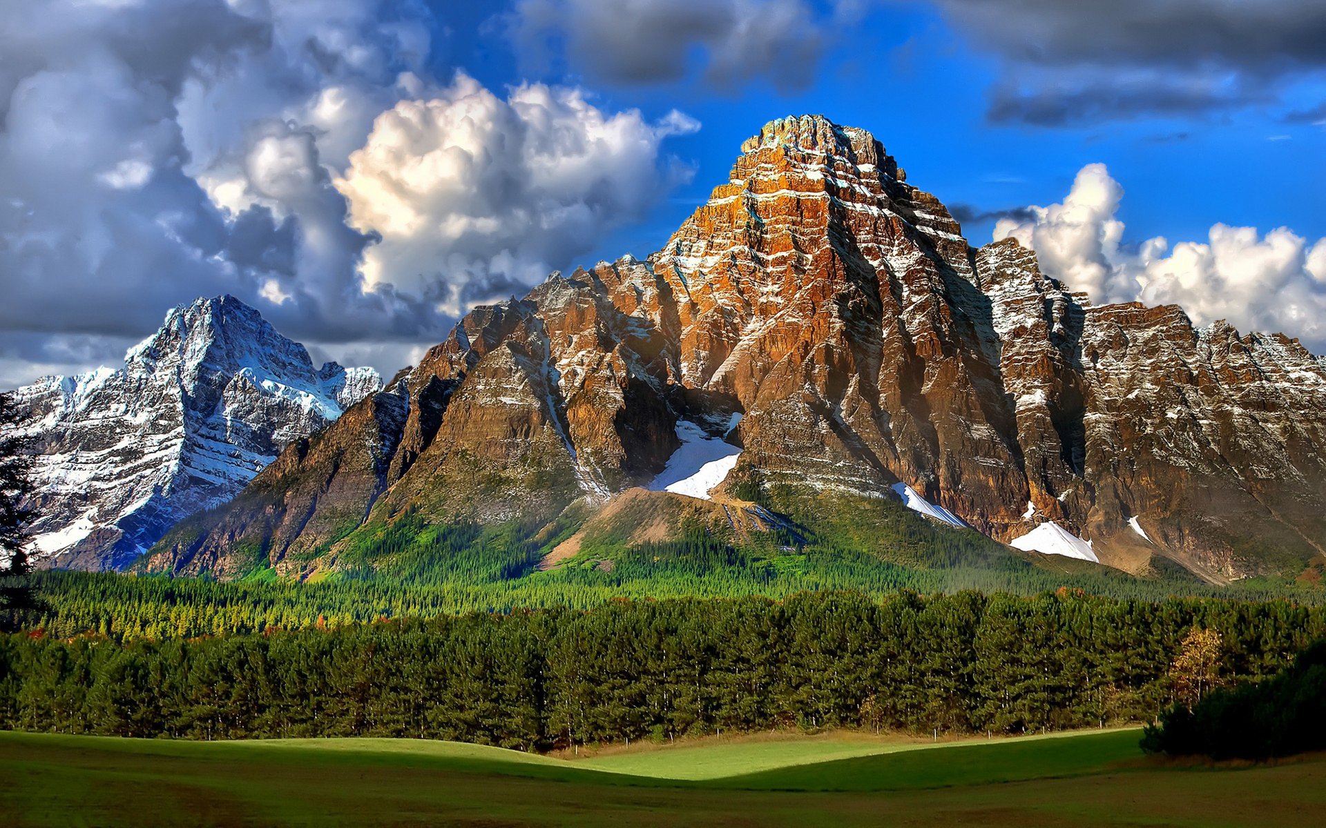 himmel wolken wolken berge wald bäume gras landschaft natur