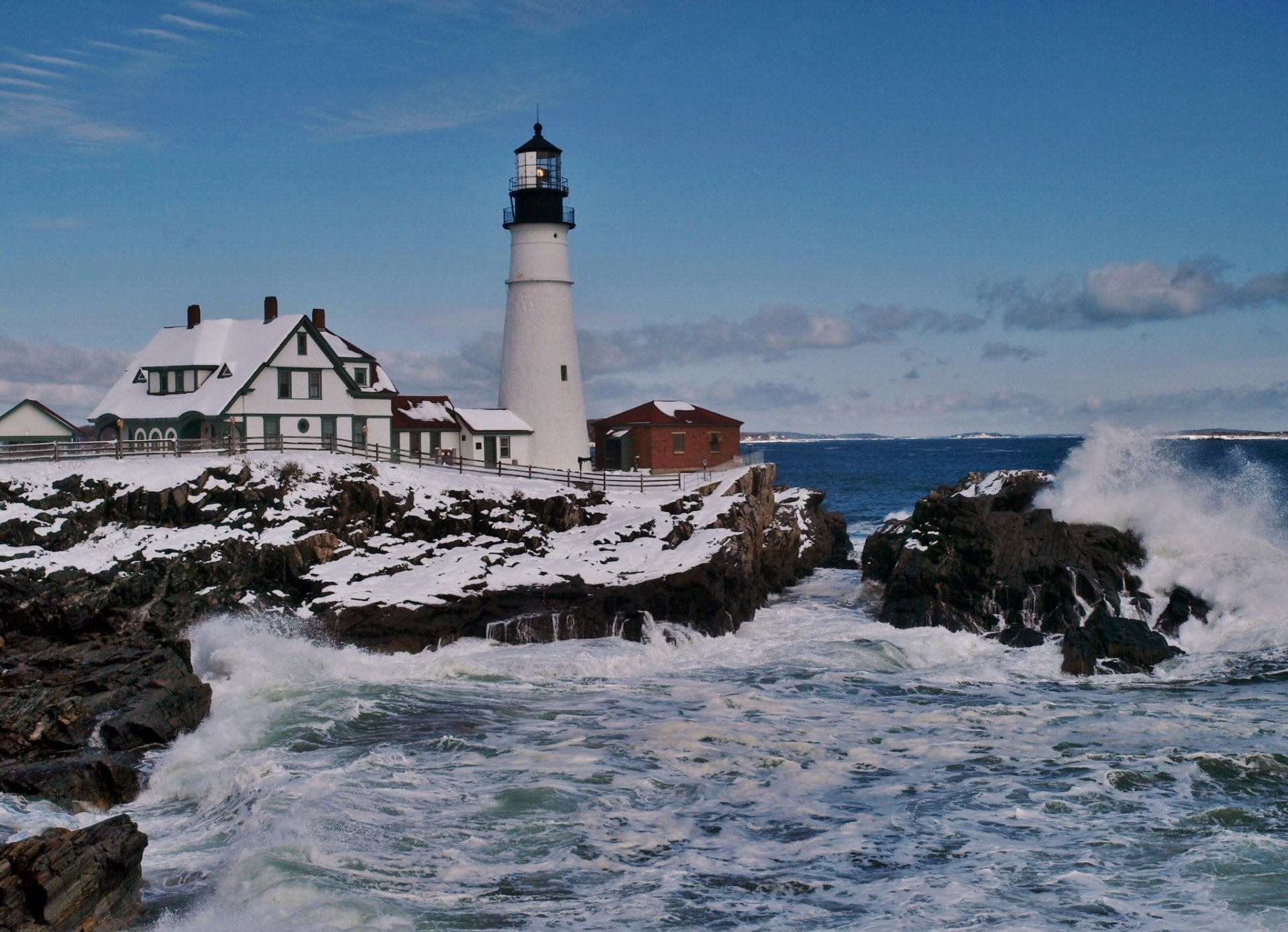 portlandzement lichter cape elizabeth bucht küste felsen brandung leuchtturm