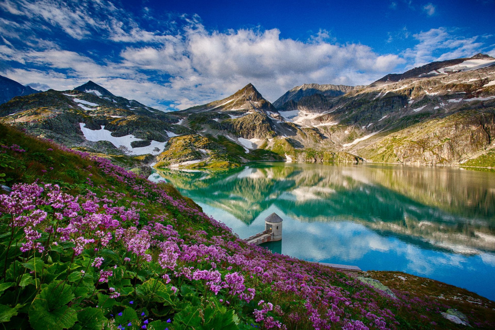 berge see natur reflexion frühling turm