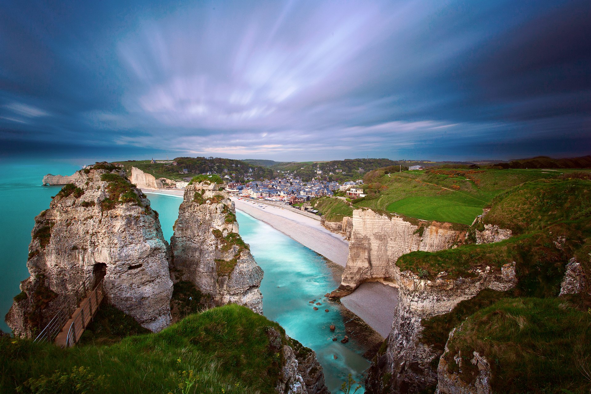 france normandie côte plage rochers mer ciel coucher de soleil maison