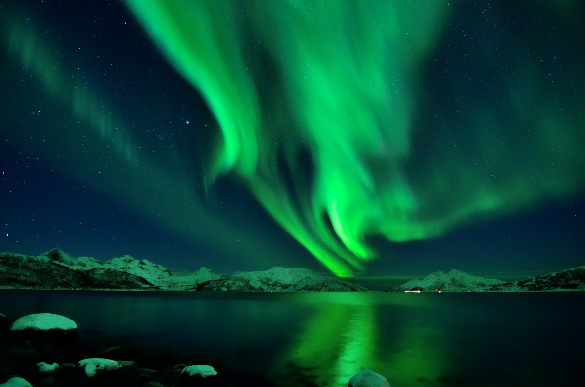 island schnee nacht sterne nordlichter