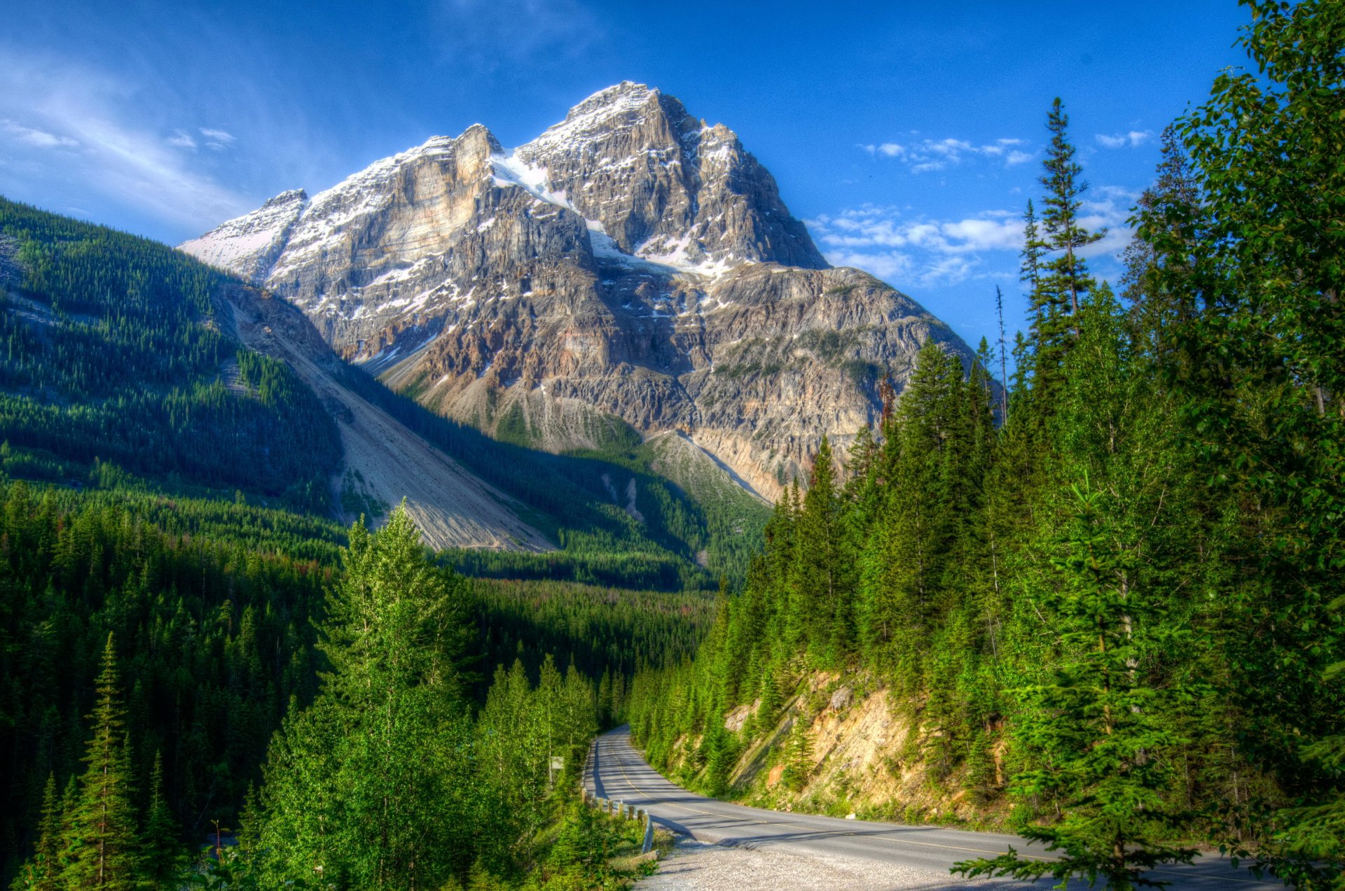 park mountain road forest slope landscape canada yoho hdr nature